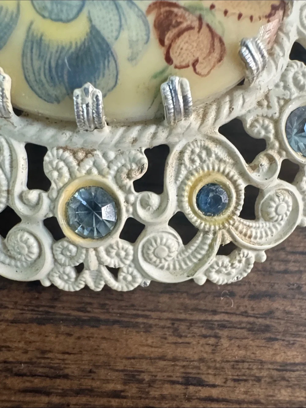 Vintage West Germany White Filigree Floral Brooch Pin